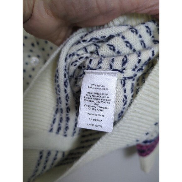 Talbot's Women's Cream Fair Isle Button Cardigan Grandmacore Nylon & Wool SZ L - Picture 8 of 13